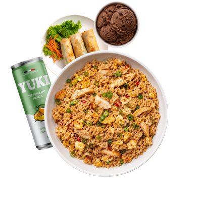 Riz sauté au poulet + Side + Boisson + Dessert